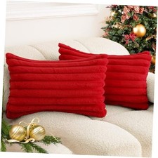 Christmas Faux Fur Plush Lumbar Throw Pillow Covers 20" x 12" Pack of 2 Red