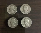 Four Silver Washington Quarters 1944, 1948, 1950 P and 1952 S