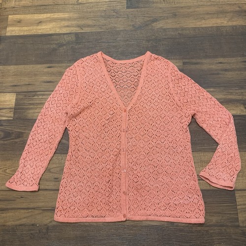 Lightweight coral knit button front cardigan sweater, women’s size M approx - Picture 2 of 6