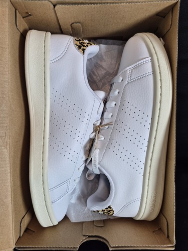 adidas Advantage Women’s Low Top Lace-Up Sneaker White/Leopard Woman's 6.5