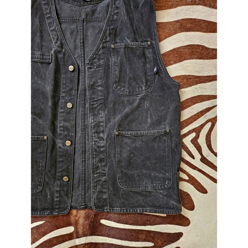 Vintage 90 Jeans West JW Black DENIM Work Streetwear Mechanic Shop Biker Vest L - Picture 2 of 3