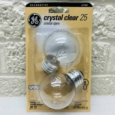 NEW‼ GE Crystal Clear 25W G16-1/2 Globe Candelabra 2-Pack 31106 Standard Base