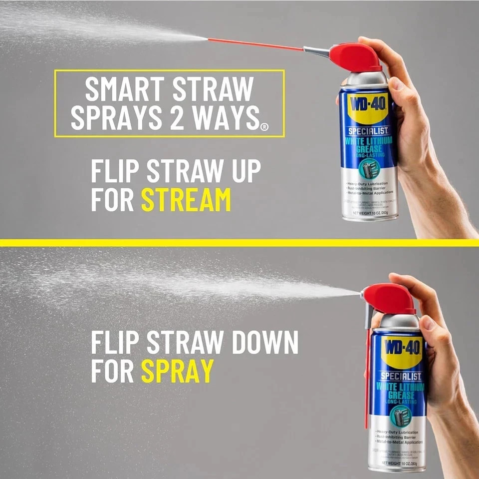 WD-40 Specialist White Lithium Grease Spray with SMART STRAW SPRAYS 2 WAYS 10 OZ