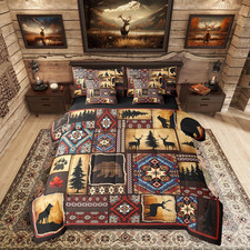 7 Piece Rustic Cabin Plaid Comforter Set Queen,Rustic Farmhouse Aztec Bedding Se