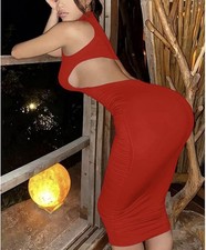 Red Mockneck Sleeveless Open Back Cut Out BodyCon Hourglass Dress