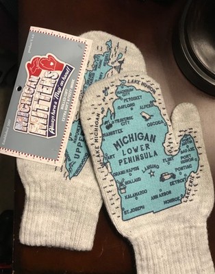 Michigan Mittens Upper & Lower Peninsula Map Knit Gloves New With Tags USA