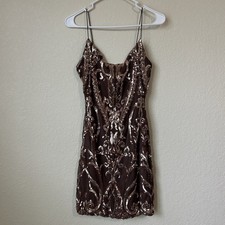 Windsor Women’s Brown Sequins Spaghetti Straps Mini Dress Size M