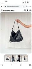 Black Pebbled Crescent Hobo Shoulder Bag Zip Top Silver Hardware Detach Strap