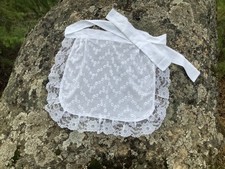 19  W White Eyelet With Lace Ruffle Apron Wedding Gift Bridal Shower Cottage Core