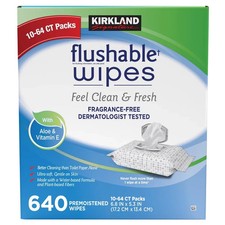 Kirkland Signature Flushable Wipes Fragrance Free 640 Count Premoistened