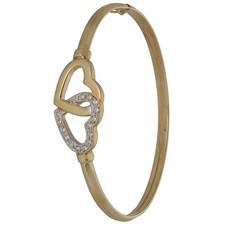 9ct Gold Bangle 6.11g Heart Cubic Zirconia 17cm - Fully Hallmarked