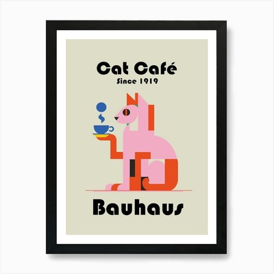 Cat Cafe Bauhaus Prints Art Print Framed Wall Art Poster Canvas Print Picture