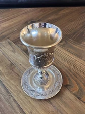 Silver Plated Kiddush Cup & Plate, Flowers/Vine Motif FAST SHIP!!!