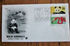 GIANT PANDA BEAR EATING BAMBOO  & GIRAFFE 1992 PCS  CACHET FDC UNADDRESSED
