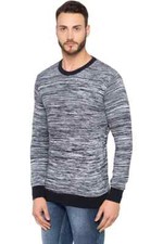 Tommy Hilfiger Men Cotton Crew Neck Sweater Navy Gray MEDIUM