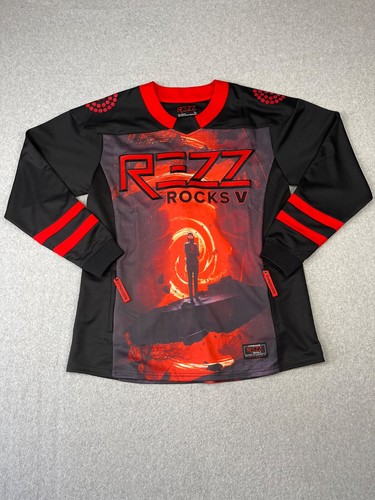 Rezz Rocks V Hockey Jersey Mens L Red Black AOP Hypnovizion EDM Techno Poppunk