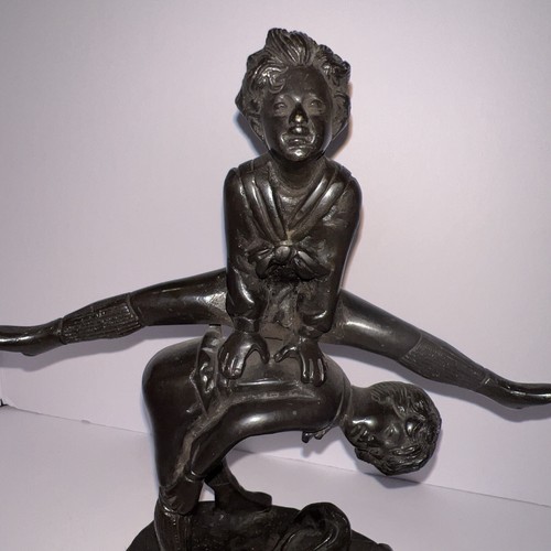 Sadek Skulptur Bronze Kinder Voltigierspiel Vintage LeapFrog 9,5" schwarz EUC Andrea - Bild 5 von 9