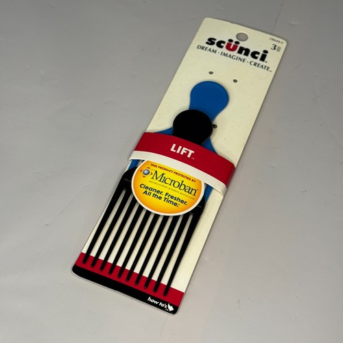 Vintage Scunci Lift Wide Tooth Pick Combs Blue & Black Microban 2004 New - Picture 2 of 5