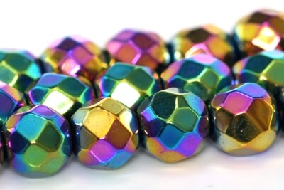 Rainbow Hematite Beads Grade AAA Faceted Round Loose Beads 2/3/4/5-6/8MM