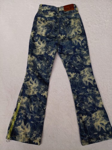 Badee Women S 25x28 Blue Green Tie Dye Raver Jeans Flare High Rise Leg Zip - Picture 8 of 14