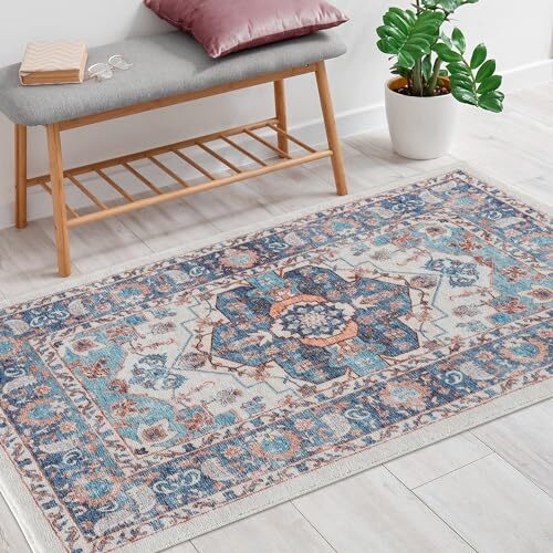 Area Rugs, Entry Rug Indoor Door Mat, Stain Resistant Washable 2x3 Blue Gray