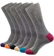 6 Pairs Men's Solid Assorted Colors Bamboo Dress Plain Dress Socks Size 10-13