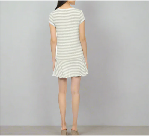 Joie Mini Drop Waist Dress Large Gray Stripe Short Sleeve Jersey Alcyone - Picture 7 of 8
