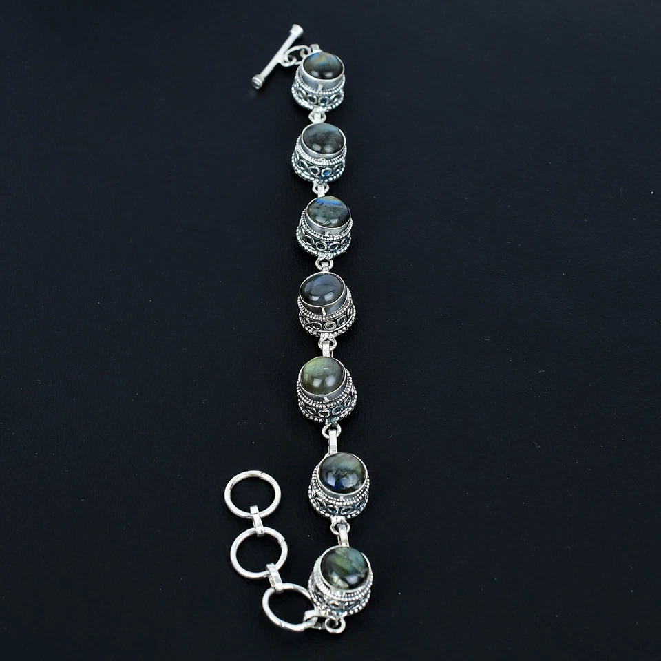 Naturale Pietra Labradorite Fatto a Mano 925 Argento Sterling Gioielli Regalo - Immagine 2 di 4