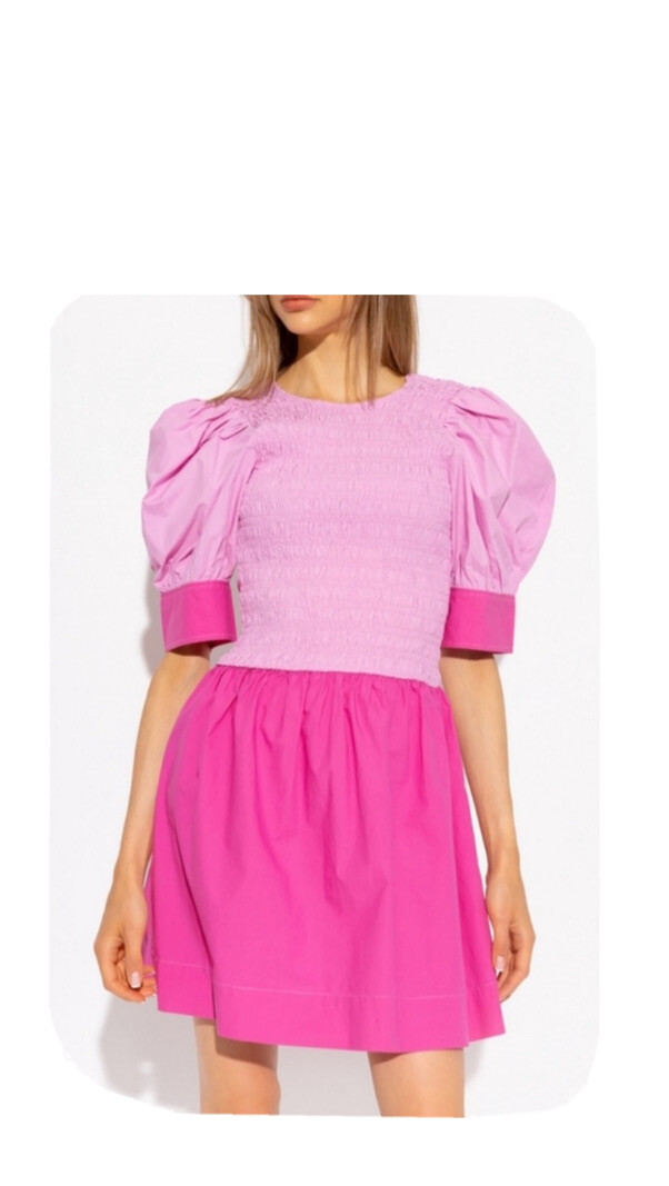 NWT GANNI Block Cotton Poplin Smock Mini Dress in Barbie Pink US size 6 |  eBay