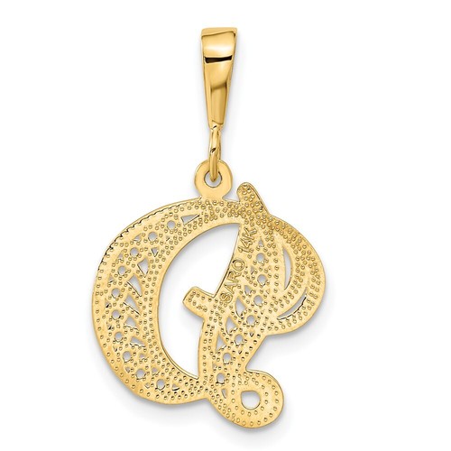 Real 14kt Yellow Gold Polished Script Filigree Letter D Initial Pendant - Picture 3 of 6