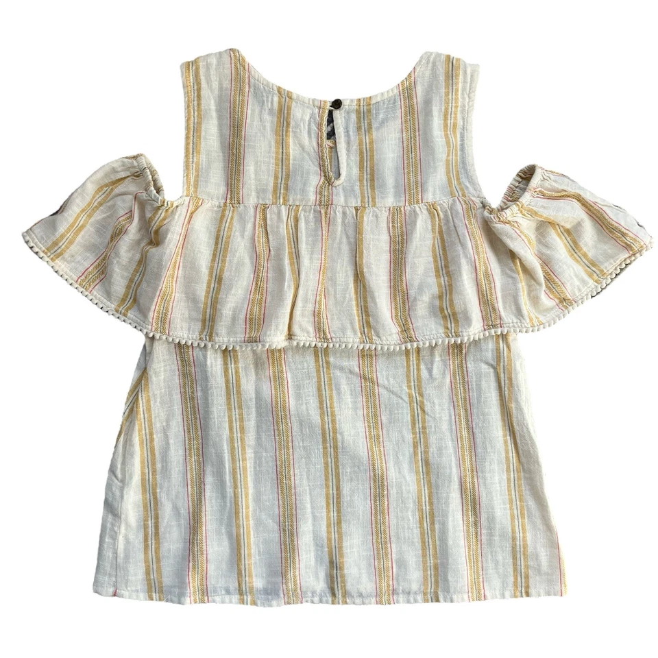 Nuevo con etiquetas Top Lauren Conrad Mujer S Amarillo Rayas Cerradura Trasera Volantes Hombro Frío Foto 3 de 4