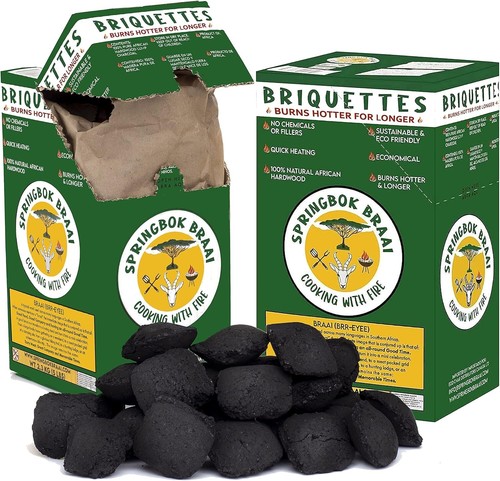 Briquetas de carbón de acacia de madera dura africana Springbok Braai de 10 libras para asar a la parrilla - Imagen 2 de 5