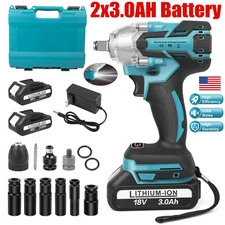 Cordless Impact Wrench 1/2" Brushless Motor with 2x3.0Ah Batery for Makita 18V