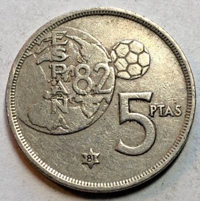 1980, 5 Ptas Coin Spain World Cup 82 Coin Pesetas Juan Carlos Rey 
