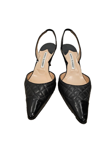 MANOLO BLAHNIK Irie Quilted Patent Leather Cap Toe Slingback - Size 40.5 - Picture 3 of 7