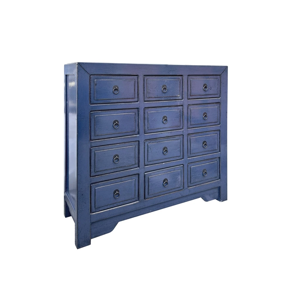 Armario aparador Credenza estrecho 12 cajones azul profundo envejecido ws4484 Foto 2 de 4