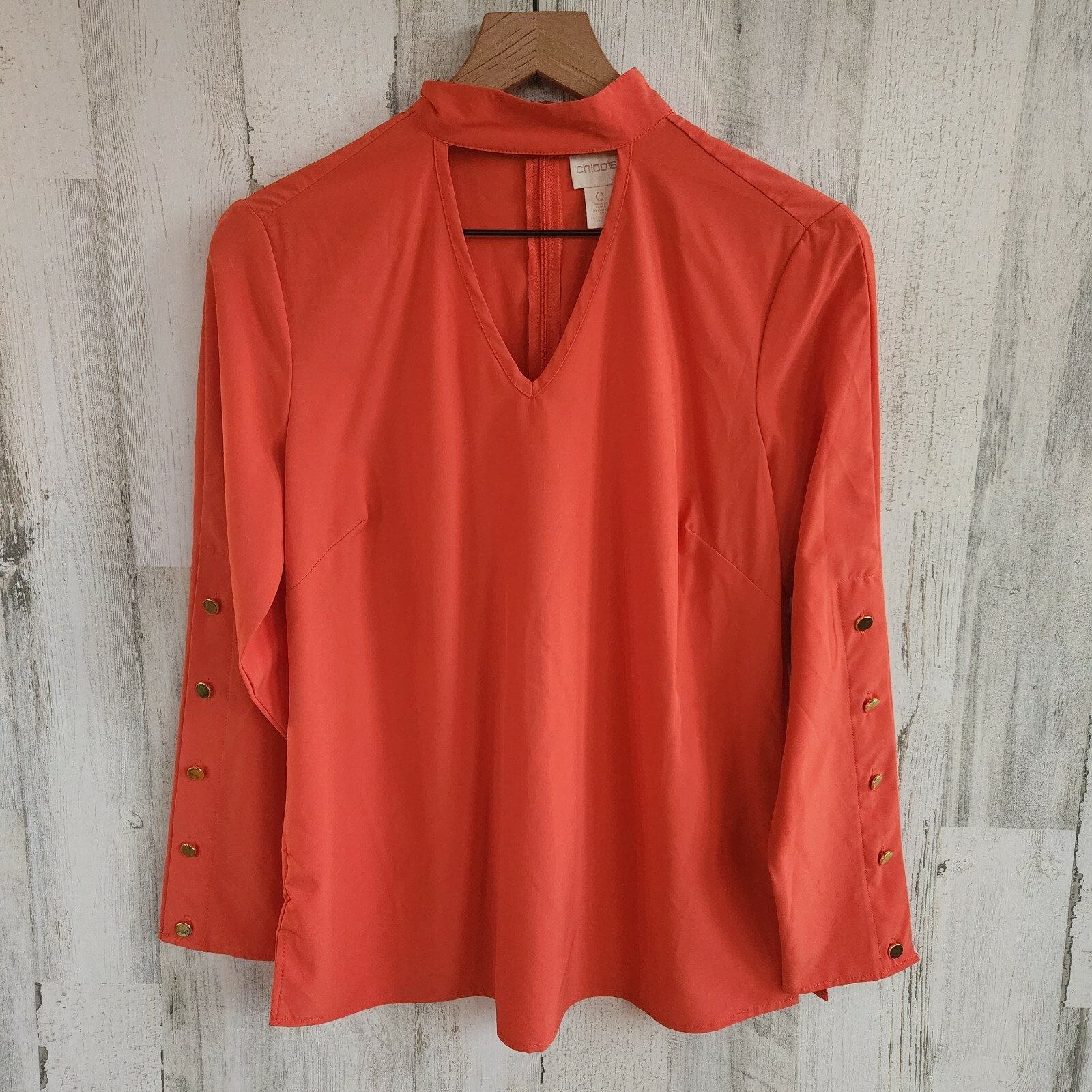 Chico's Solid Orange Cut Out High Neck 0 Long Sle… - image 1