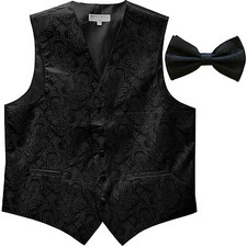New Vesuvio Napoli Men's paisley formal Tuxedo Vest Waistcoat Bowtie Black