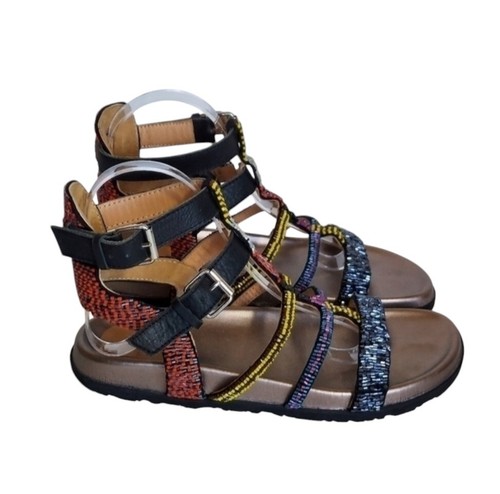 Maliparmi Beaded Red Yellow Orange Strappy Sandals Unique Women's Size 7 - Picture 5 of 13