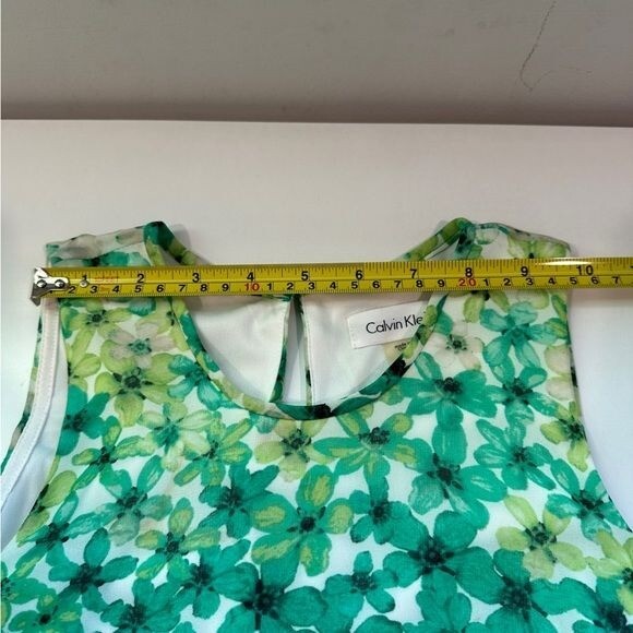 Calvin Klein sleeveless Chiffon Dress, A-line, green white floral swing size 2 thumbnail 4