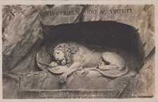 Antique 1922 Lion Lucerne Monument Sculpture Swiss Guards Photo RPPC Postcard