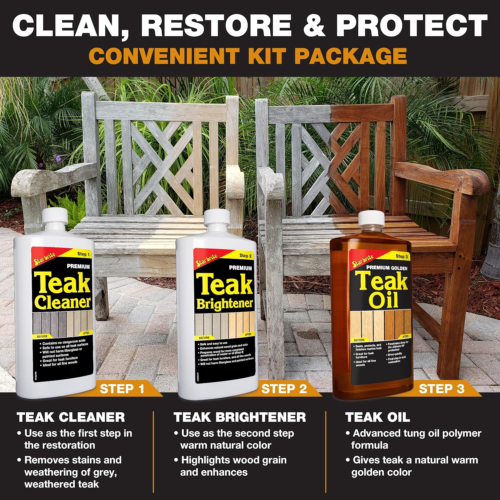 Premium Teak Care Kit - Marine Grade Teak Cleaner, Brightener & Golden Teak Oil - Picture 7 of 7