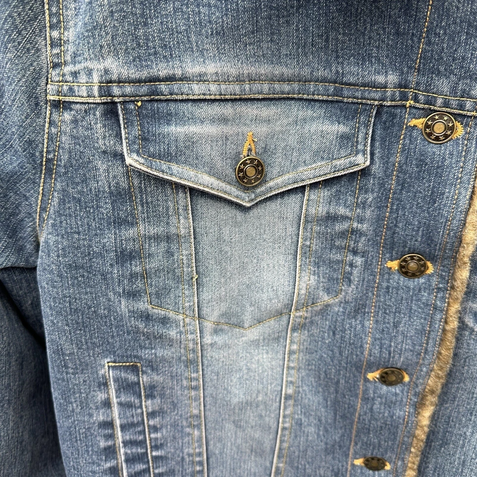 Vintage Marvin Richards Blue Denim Jean Jacket Faux Fur Lined Sz Medium 90s Y2K - Image 4 of 4