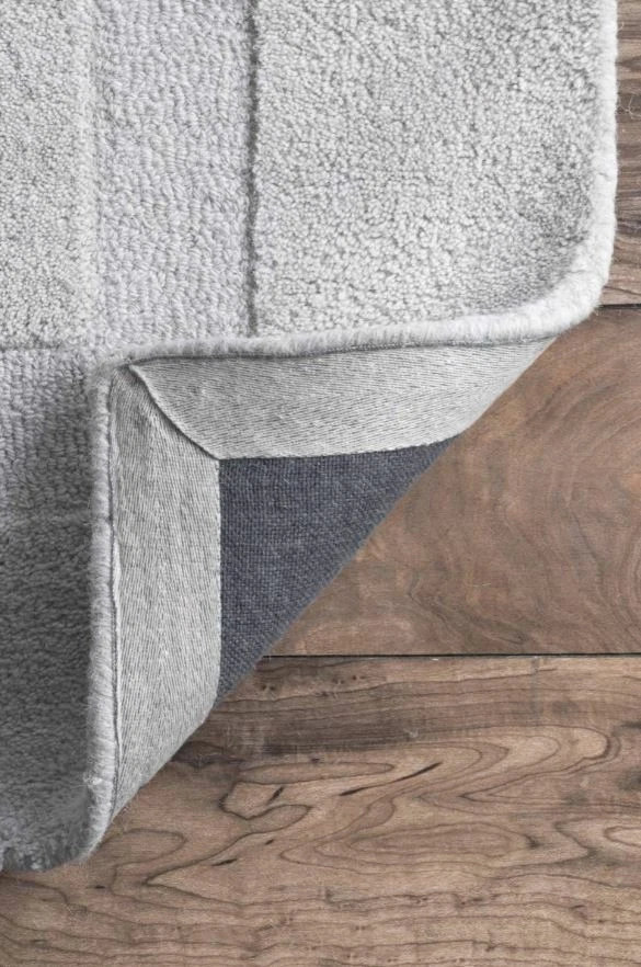 Double Border Solid Grey Loop & Cut Hand-Tufted 100% Wool Soft Area Rug Carpet - Image 3 of 4