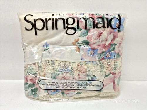 Vintage New Springmaid King Flat Sheet Bridal Bouquet Pink 78" x 80" Made in USA