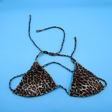 Victorias Secret Medium Leopard Print Padded Triangle Plunge Halter Bikini Top