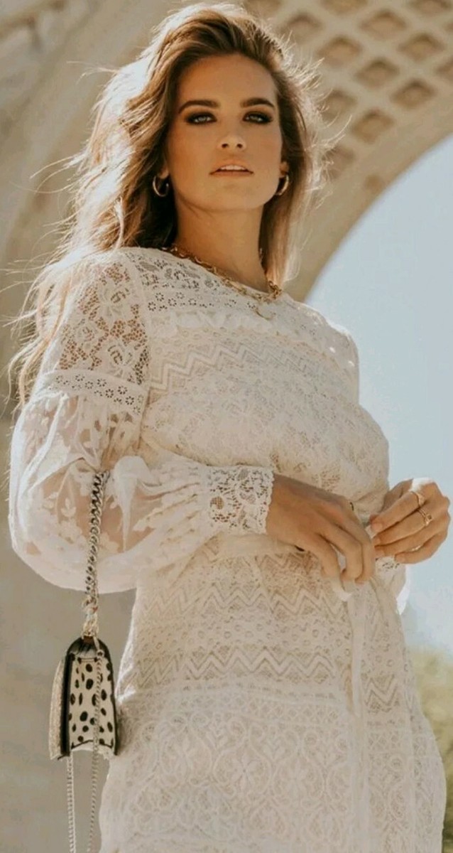 NWT $379 Spell & the Gypsy Collective Dawn Lace Belted Midi Dress - Cream  Sz XS | eBay