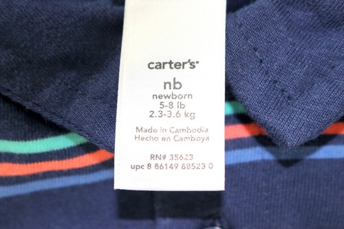 Baby Boys ROMPER SUIT One Piece BLUE Stripe PLAYSUIT Bodysuit CARTERS 0-6 Month - Picture 8 of 14