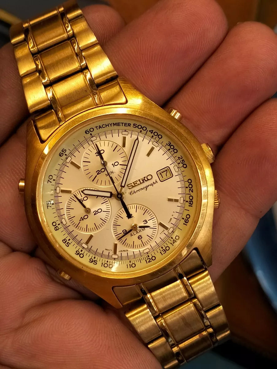 Authentic Seiko Chronograph Alarm Men&#039;s Golden 7T32-7C60 Original | eBay