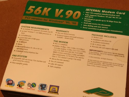 PRIME PERIPHERALS 56K V.90 Internal PCI Modem Card Sealed. - Picture 8 of 8
